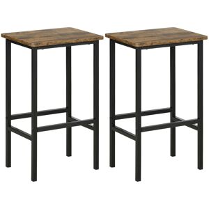 HOMCOM Industrial Set of 2 Bar Chairs with Footrest, Counter Height Bar Stools for Dining Area Home Pub Rustic, Brown