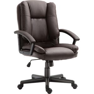 HOMCOM Swivel Executive Office Chair Mid Back Faux Leather Computer Desk Chair for Home with Double-Tier Padding, Arm, Wheels, Brown