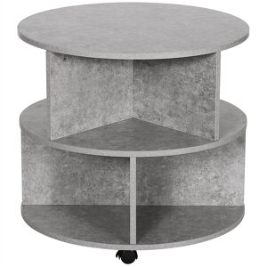 HOMCOM 2 Tier Round Side End Table Coffee Desk with Divided Shelves Tea Table Storage Unit Living Room Organiser with Wheels - Cement colour