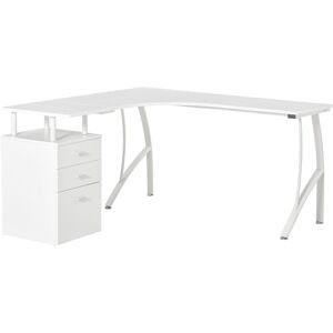 HOMCOM L-Shaped Computer Desk Table with Storage Drawer Home Office Corner Industrial Style Workstation, White