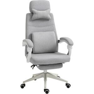 Vinsetto Home Office Chair w/ Manual Footrest Recliner Padded Modern Adjustable Swivel Seat w/ 2 Pillows Armrest Ergonomic Grey