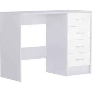 HOMCOM Computer Writing Desk with 4 Drawers, High Gloss Home Office Workstation, White