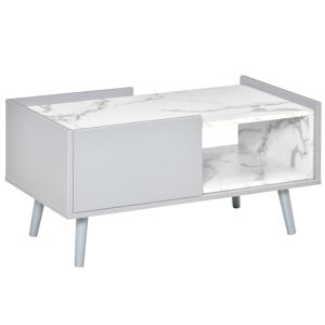 HOMCOM Two-Tone Coffee Table, Modern Marble Effect with Shelf Drawer, Duo Storage Side Table, Wood Legs, Grey - White