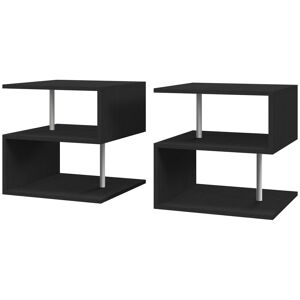 HOMCOM S Shape Cube Coffee Table, 2 Tier Storage, Black, Set of 2, Versatile Organizer for Living Room, Office