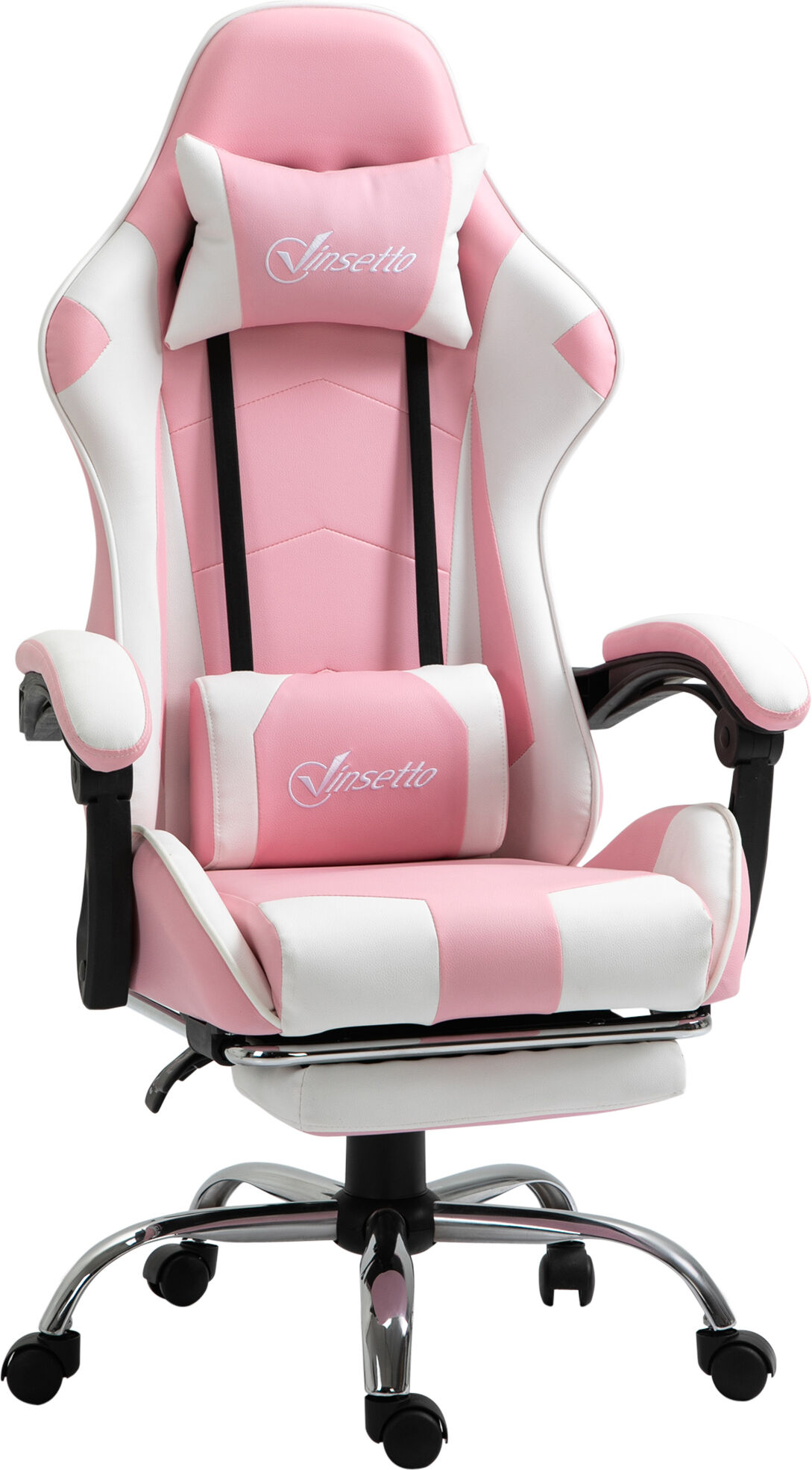 Vinsetto Racing Gaming Chair with Lumbar Support, Head Pillow, Swivel Wheels, High Back Recliner Gamer Desk Chair for Home Office, Pink