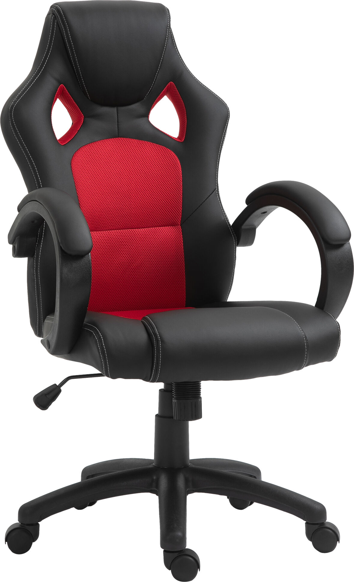 Vinsetto Swivel Desk Chair with Wheels, High Back Faux Leather Computer Chair for Home Office with Armrests, Black & Red