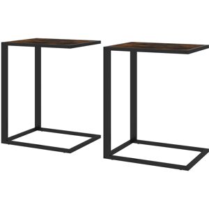 HOMCOM C-Shaped Side Table, Sofa End Table with Metal Frame, Accent Couch Table for Living room, Bedroom, Set of 2, Brown and Black Aosom UK