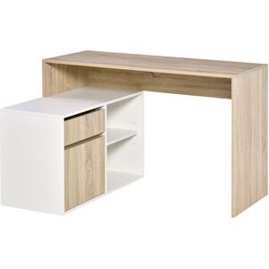 HOMCOM L-Shaped Corner Computer Desk, Oak and White Study Table with Storage Shelf, Drawer for Home Office Aosom UK