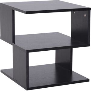 HOMCOM Contemporary Coffee Table: Square Wooden Side Table with 2-Tier Storage Shelves for Living Room, Ebony Black Aosom UK