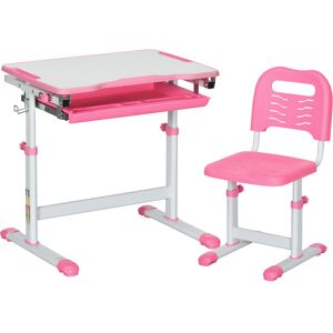 HOMCOM Adjustable Kids Desk and Chair Set, Student Writing Desk with Drawer, Pen Slot, Hook, Pink Aosom UK