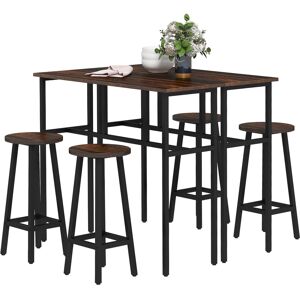 HOMCOM Bar Table and Stools, 2 Breakfast Tables w/ 4 Stools, Counter Height Dining Tables & Chairs for Kitchen, Living Room, Rustic Brown Aosom UK