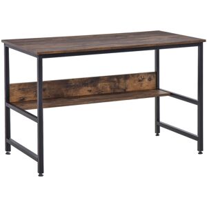 HOMCOM Computer Desk w/ Storage Shelf Adjustable Feet Metal Frame Home Office Laptop Study Writing Workstation Table Rustic Brown Aosom UK