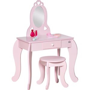 HOMCOM Kids Vanity Table & Stool Girls Dressing Set Make Up Desk Chair Dresser Play Set with Mirror Pink Aosom UK