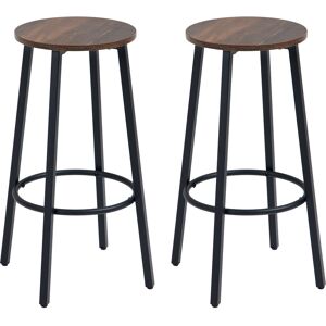 HOMCOM Industrial Bar Chair Set of 2: Steel Legs, Round Footrest, Rustic Brown for Dining Areas, Counter Bar Stool Aosom UK
