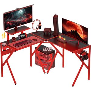 HOMCOM Gaming Desk L-Shaped Corner Computer Table for Home Office PC Workstations with Adjustable Monitor Stand , Red