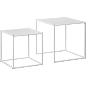 HOMCOM Square Nesting Coffee Table Set of 2, Modern Nest of Tables, Sofa Side Tables with Steel Frame for Living Room, Bedroom, Small Space, White