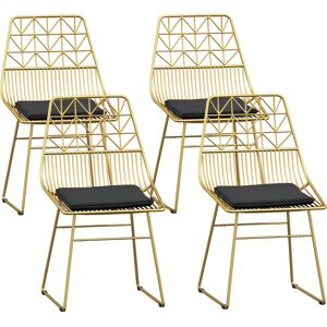 HOMCOM Luxurious Dining Chairs Set of 4, Metal Wire Kitchen Chair with Removable Velvet-feel Cushion, Cut-out Back and Steel Frame for Dining Room, Gold Tone