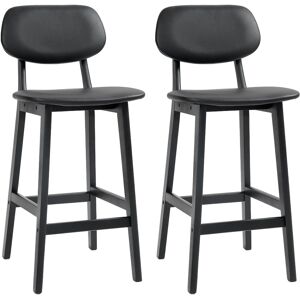 HOMCOM Bar Stools Set of 2, Modern Breakfast Bar Chairs, Faux Leather Upholstered Counter Bar Stool with Backs and Wood Legs, Black Aosom UK