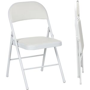 HOMCOM Padded Folding Chairs Set of 2 PU Leather Foldable Chairs with Cushioned Seat and Metal Frame for Home Office Dining, White Aosom UK