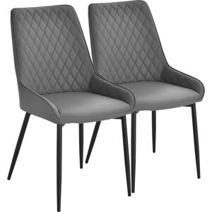 HOMCOM Set of 2 Leather Dining Chairs with Metal Frame, 4 Legs Foot Caps, High Back, Home Seating, Modern Stylish, Grey Aosom UK