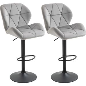 HOMCOM Bar Stool Set of 2 Fabric Adjustable Height Armless Upholstered Counter Chairs with Swivel Seat, Light Grey