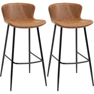 HOMCOM Bar Stools Set of 2, PU Leather Upholstered Bar Chairs, Counter Bar Stool with Backs and Steel Legs for Dining Room, Brown Aosom UK