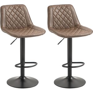 HOMCOM Bar Stools Set of 2, Retro Adjustable Kitchen Stool, Swivel PU Leather Upholstered Bar Chairs w/ Back, Footrest & Steel Base, Brown Aosom UK