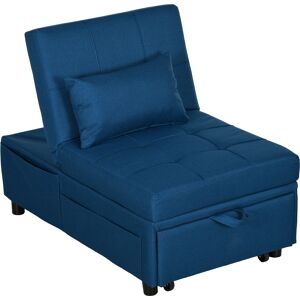 HOMCOM Convertible Chair Bed w/ Padding Seat, 3-in-1 Multi-Functional Sleeper Chair Bed, Recliner w/ Adjustable Backrest, Wheels and Pillow, Blue