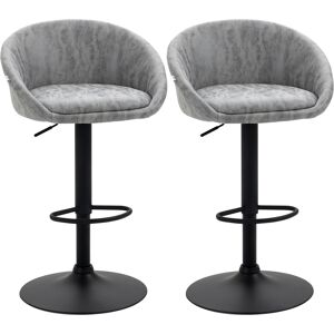 HOMCOM Modern Adjustable Bar Stools Set of 2, Swivel PU Leather Breakfast Barstools with Footrest Armrests Back, for Kitchen Counter Light Grey