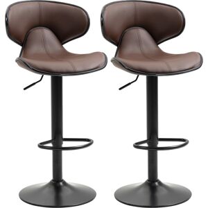 HOMCOM Adjustable Swivel Bar Chair Set of 2, Bar Stools w/ Footrest and Backrest, Steel Frame Gas Lift, Counter Bar Stool, Brown Aosom UK
