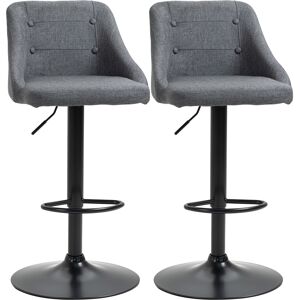 HOMCOM Adjustable Bar Kitchen Stools Set of 2, Swivel Fabric Barstools w/ Footrest, Armrests, Back, for Dining Room Counter, Dark Grey Aosom UK