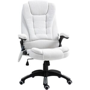 Vinsetto Massage Office Chair w/ 6 Heated Vibration Points, Executive Office Chair w/ Linen-Feel Fabric 360°, Swivel Wheels, Cream White Aosom UK