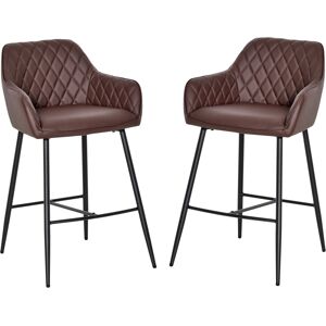 HOMCOM Set of 2 Bar Chair With Backs Retro, PU Leather Bar Stools w/ Footrest Metal Frame Comfort Support Stylish Dining Seating, Brown Aosom UK