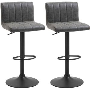 HOMCOM Set of 2 Adjustable Height Bar Chairs w/ Footrest, Bar Stools Set of 2 for Home Dining Areas, PU Leather, Counter Bar Stool, Grey Aosom UK