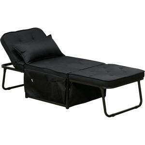 HOMCOM Fabric Sleeper Chair, Folding Chair Bed with Adjustable Backrest, Pillow, Side Pockets for Living Room, Black