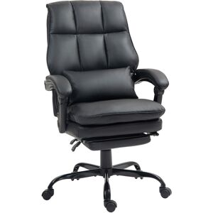 HOMCOM Ergonomic Office Chair, Faux Leather, with Retractable Footrest & Wheels, Recliner Function, Ideal for Home Office, Black Aosom UK