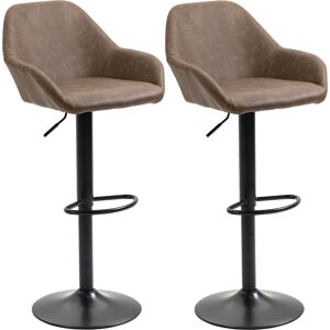 HOMCOM Adjustable Bar Chair Set of 2 w/ Footrest and Backrest, PU Leather Steel Base, Swivel Bar Stools for Kitchen Counter, Dark Brown Aosom UK