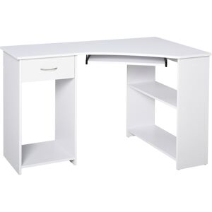 HOMCOM L-Shaped Desk w/ 2 Shelves, Corner Computer Desk, Keyboard Tray Drawer & CPU Stand Home Office Study Bedroom Furniture White Aosom UK