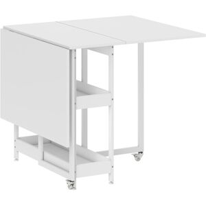 HOMCOM Industrial Folding Dining Table, Drop Leaf Table with Open Compartments for Small Spaces, Kitchen, Dining Room, White