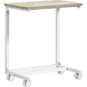 HOMCOM C-Shaped Sofa Side Table, Height Adjustable Overbed Table with Tilting Desktop, Mobile Laptop Desk for Living Room Bedroom, Oak and White