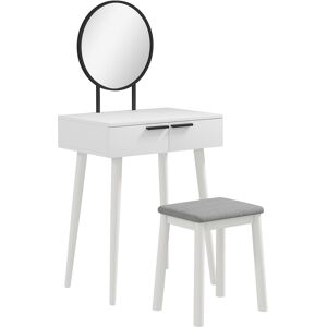 HOMCOM Dressing Table with Mirror and Stool, Vanity Makeup Desk Set with 2 Drawers, Cushioned Stool and Make-up Organiser for Bedroom and Dressing Room, 60 x 40 x 123 cm, White