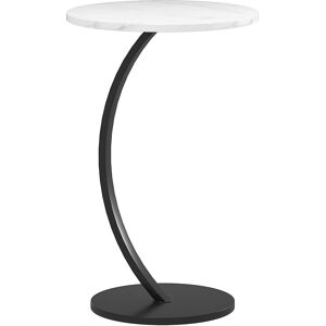 HOMCOM C Shaped Side Table, Round Bedside Table with Marble Effect Top, Modern Coffee Table Sofa End Table with Metal Frame for Living Room Bedroom Office, White