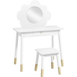 AIYAPLAY Kids Dressing Table with Mirror, Stool, Drawer, Cloud Design, White Aosom UK