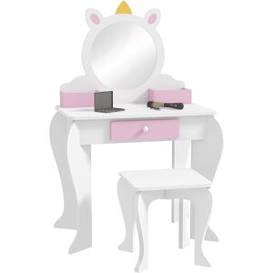 ZONEKIZ Kids Dressing Table, Unicorn Design with Mirror & Stool, Creative Play, White Aosom UK