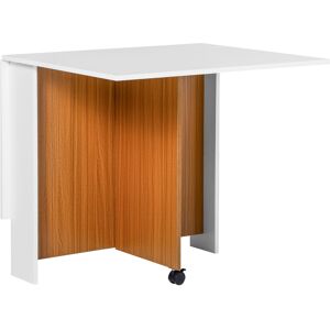 HOMCOM Folding Dining Table Writing Desk Workstation w/ Casters Teak Colour, 4-6 people, White Aosom UK