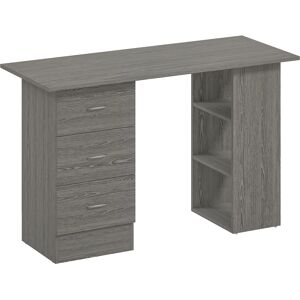 HOMCOM Computer Desk, Writing Table, PC Workstation with 3 Storage Shelves and Drawers, Silver Handle, for Home Office, Grey