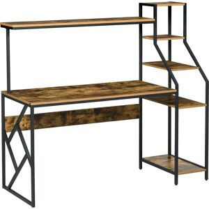 HOMCOM Compact Computer Desk, Home Office Study Table with 6-Tier Storage, Industrial Workstation for Limited Spaces, Rustic Brown Aosom UK