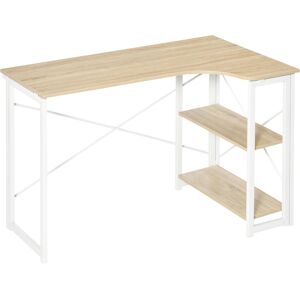 HOMCOM Folding L-Shaped Computer Desk, Oak Tone Corner Home Office Study Workstation with 2 Shelves Aosom UK