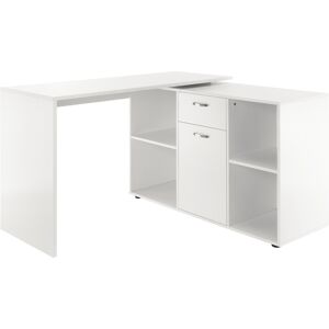 HOMCOM Modern L-Shaped Computer Desk, Laptop PC Corner Table, Home Office Workstation with Spacious Storage, White