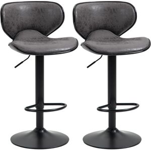 HOMCOM Bar Chair Set of 2 Microfiber Cloth Adjustable Height Armless Chairs with Swivel Seat, Bar Stool, Counter Bar Stool, Dark Grey Aosom UK